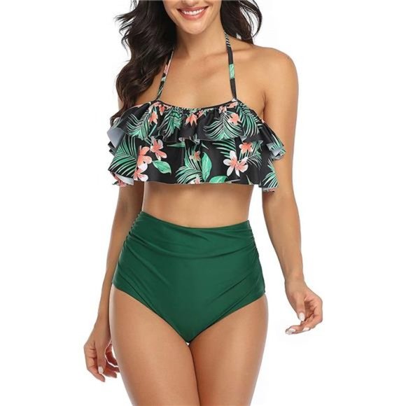 Other - WOMEN Retro Flounce High Waisted Bikini, Green